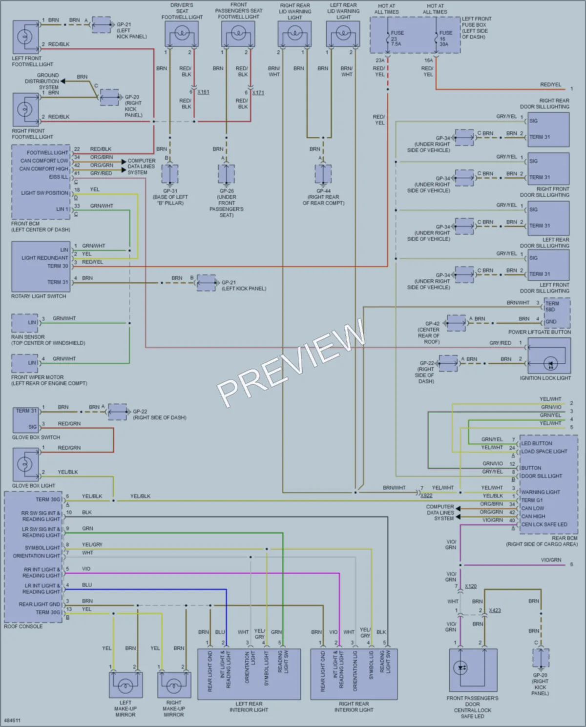 2015 Porsche CayenneHybrid Interior Lights wiring diagram preview