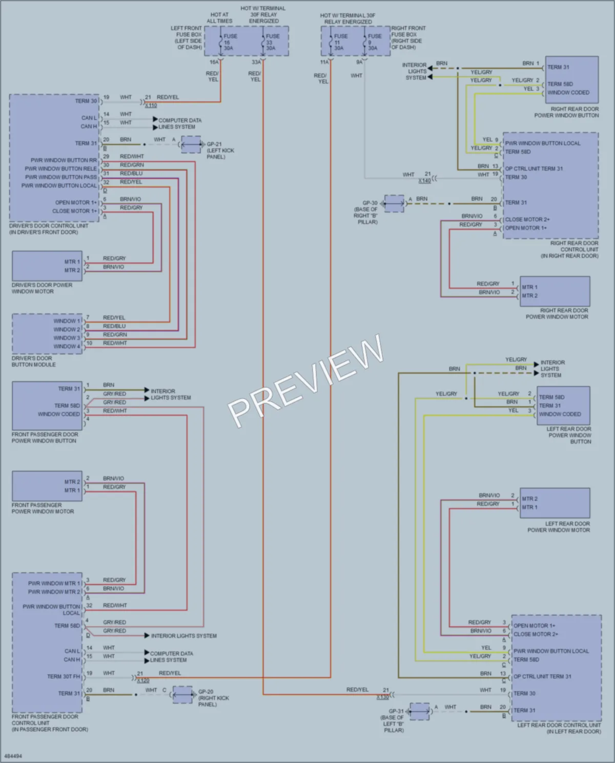 2015 Porsche CayenneHybrid Power Windows wiring diagram preview