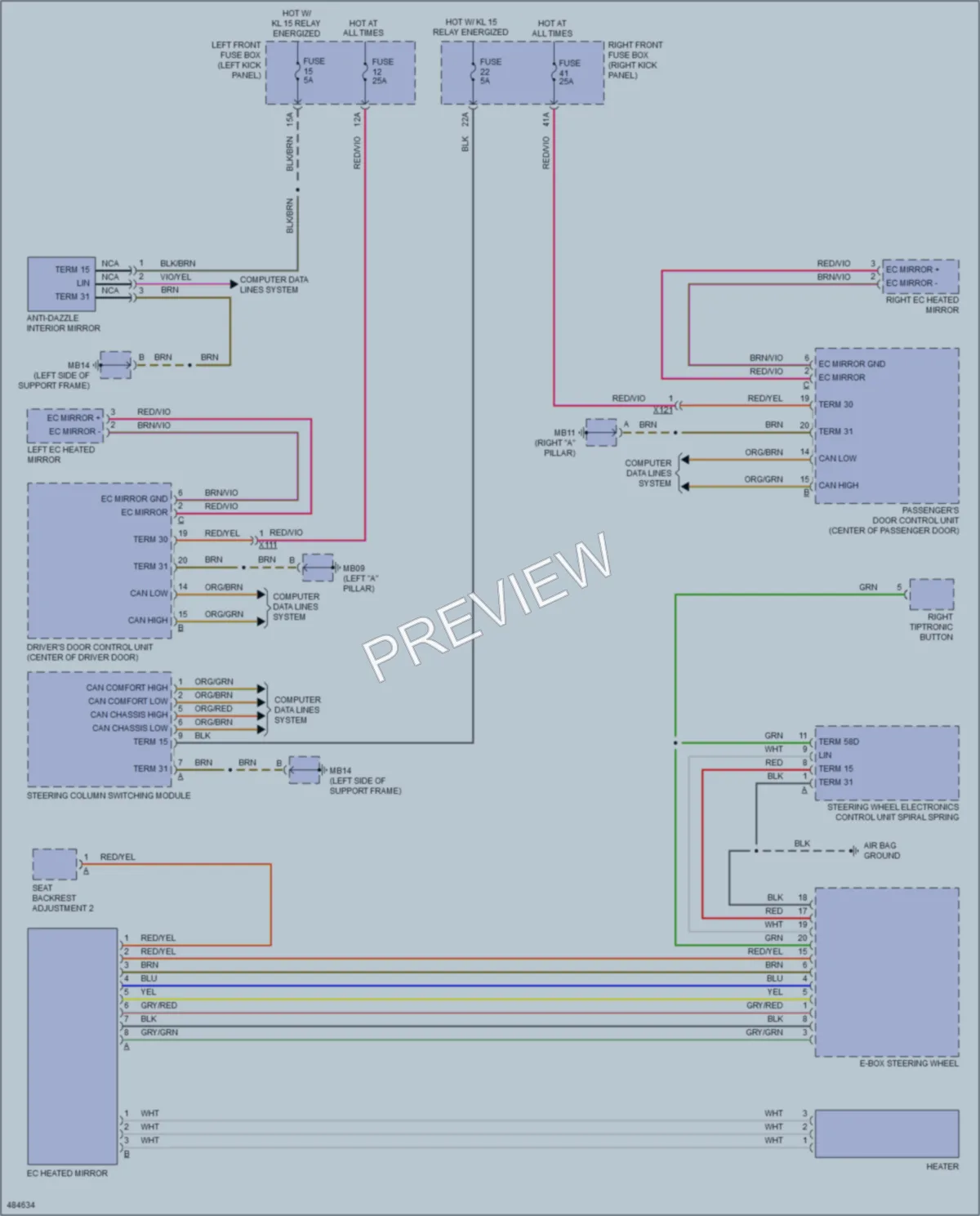 2015 Porsche Panamera Power Mirrors wiring diagram preview