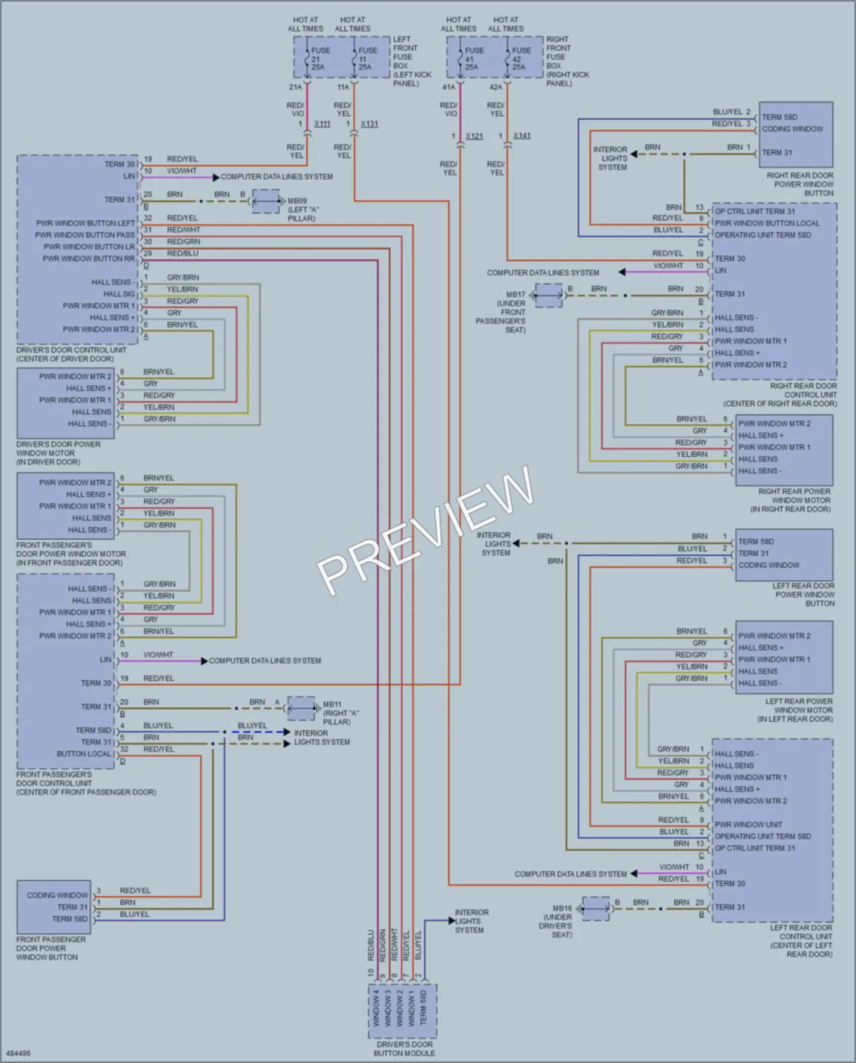 2015 Porsche Panamera Power Windows wiring diagram preview