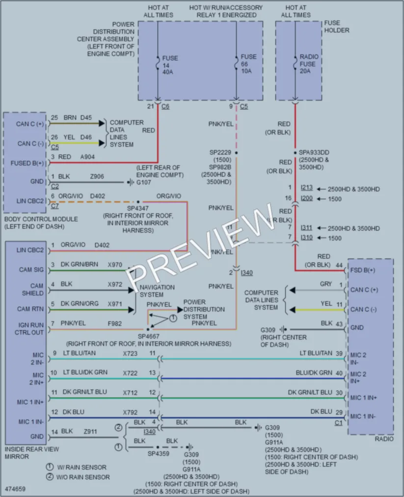 2015 Ram 1500Pickup Power Mirrors wiring diagram preview