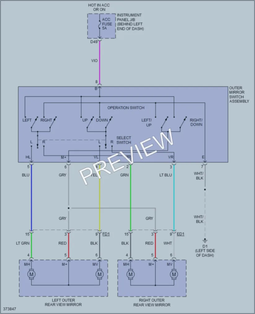 2015 Scion iQ Power Mirrors wiring diagram preview