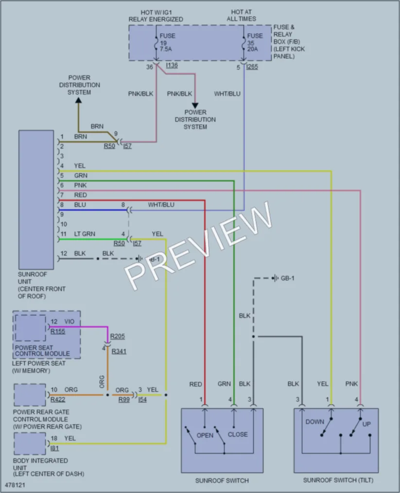 2015 Subaru Legacy Power Top Sunroof wiring diagram preview