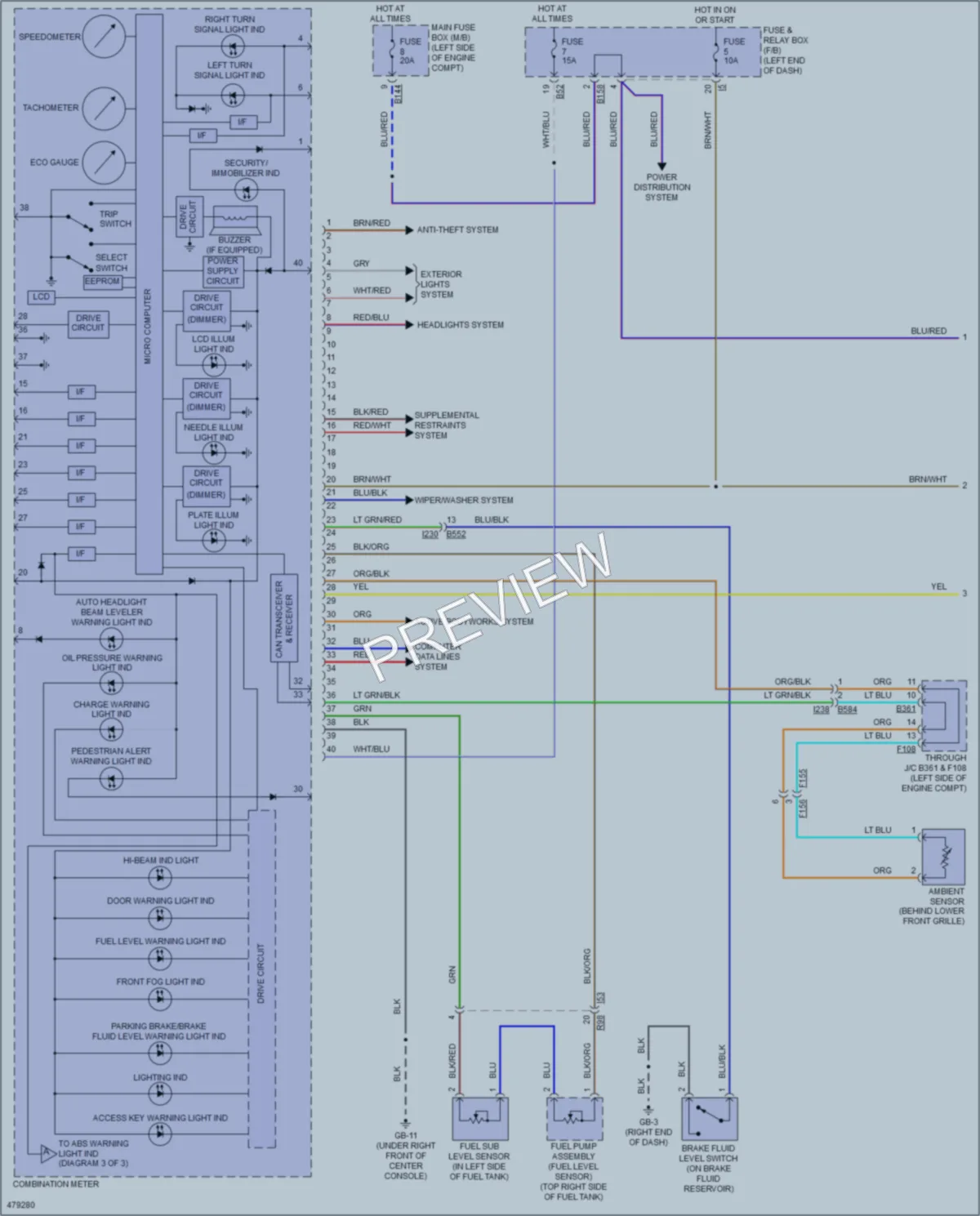 2015 Subaru XVCrosstrek Instrument Cluster wiring diagram preview