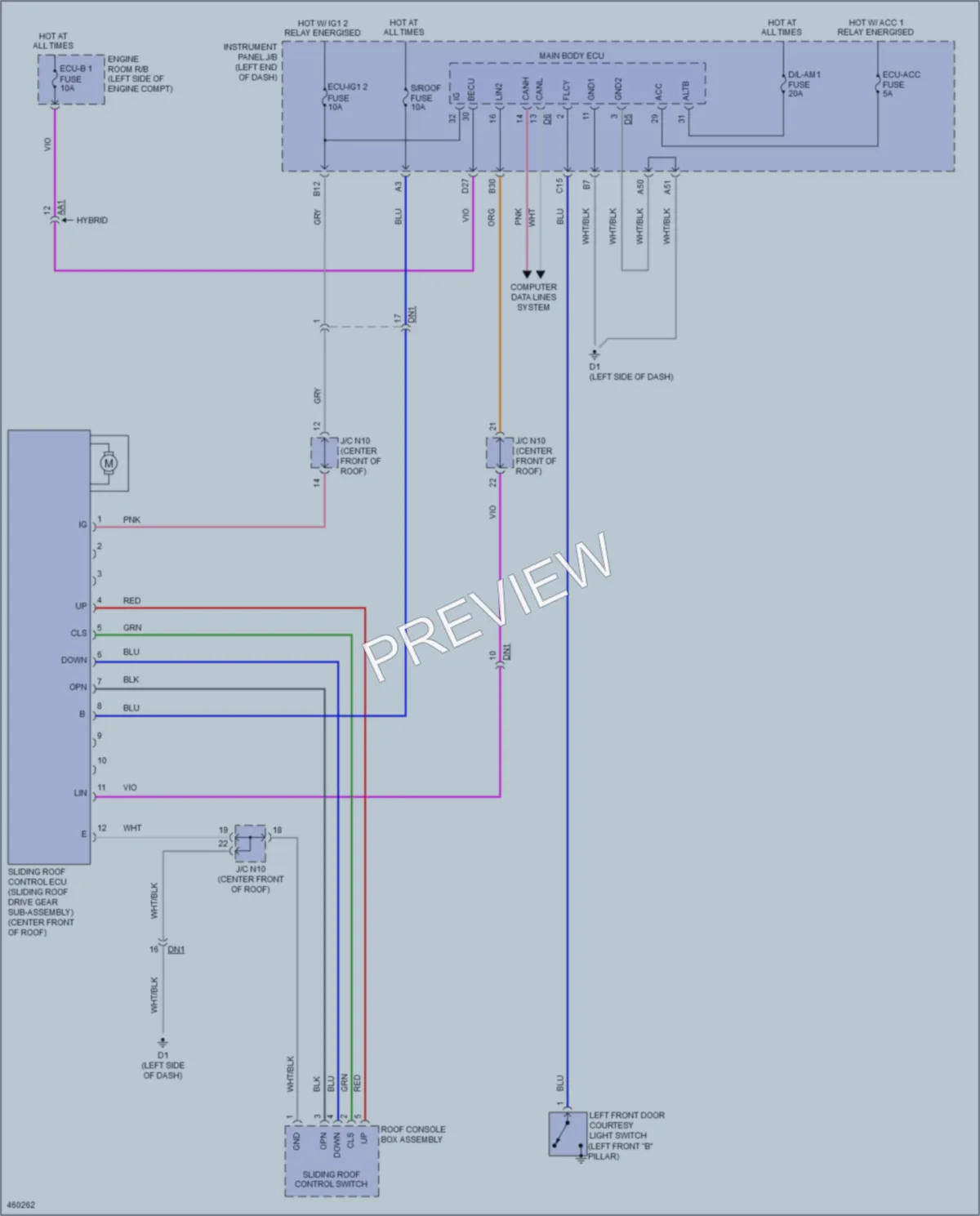 2015 Toyota AvalonHybrid Power Top Sunroof wiring diagram preview