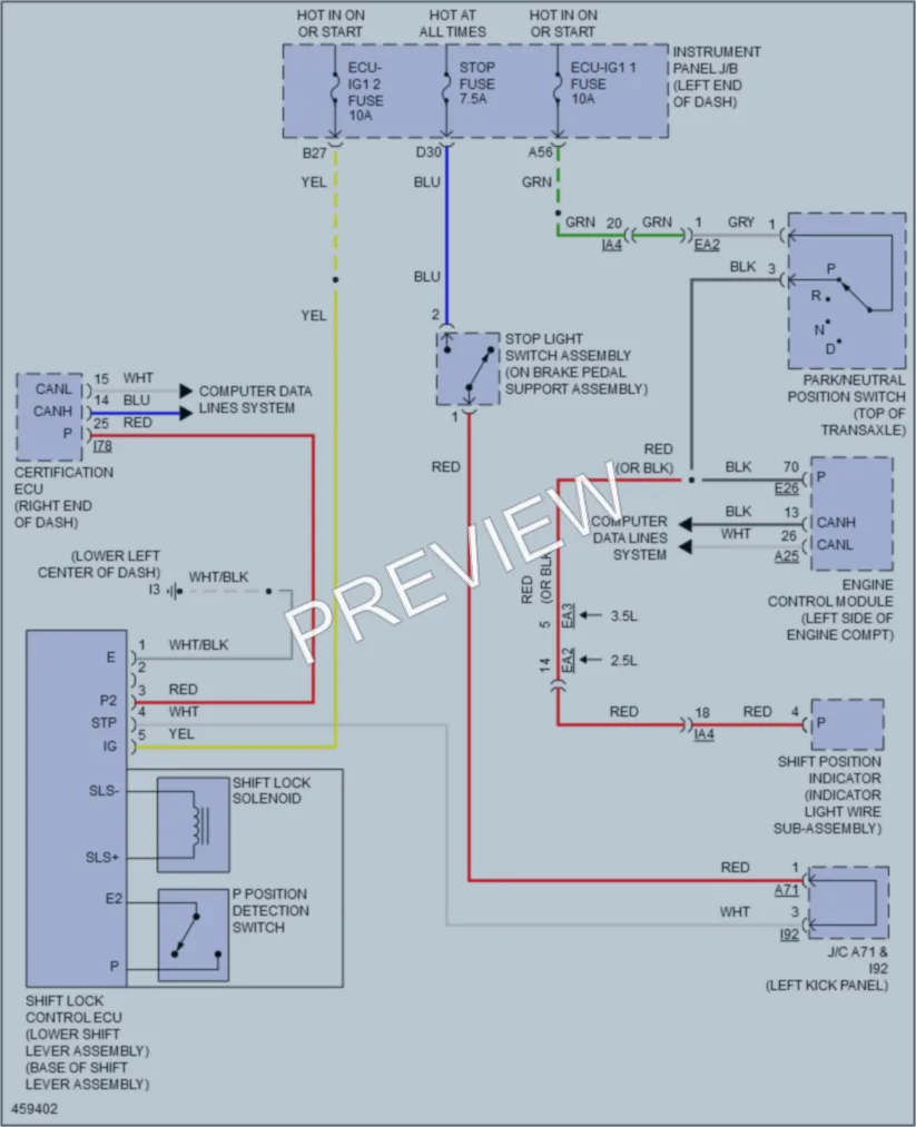 2015 Toyota CamryHybrid Shift Interlock wiring diagram preview