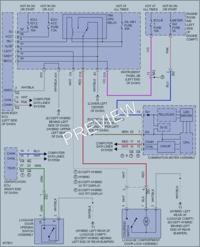2015 Toyota CamryHybrid Trunk Tailgate Fuel Door wiring diagram preview