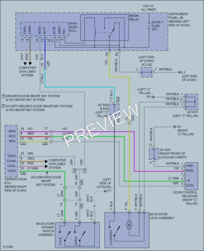 2015 Toyota Plug In Trunk Tailgate Fuel Door wiring diagram preview