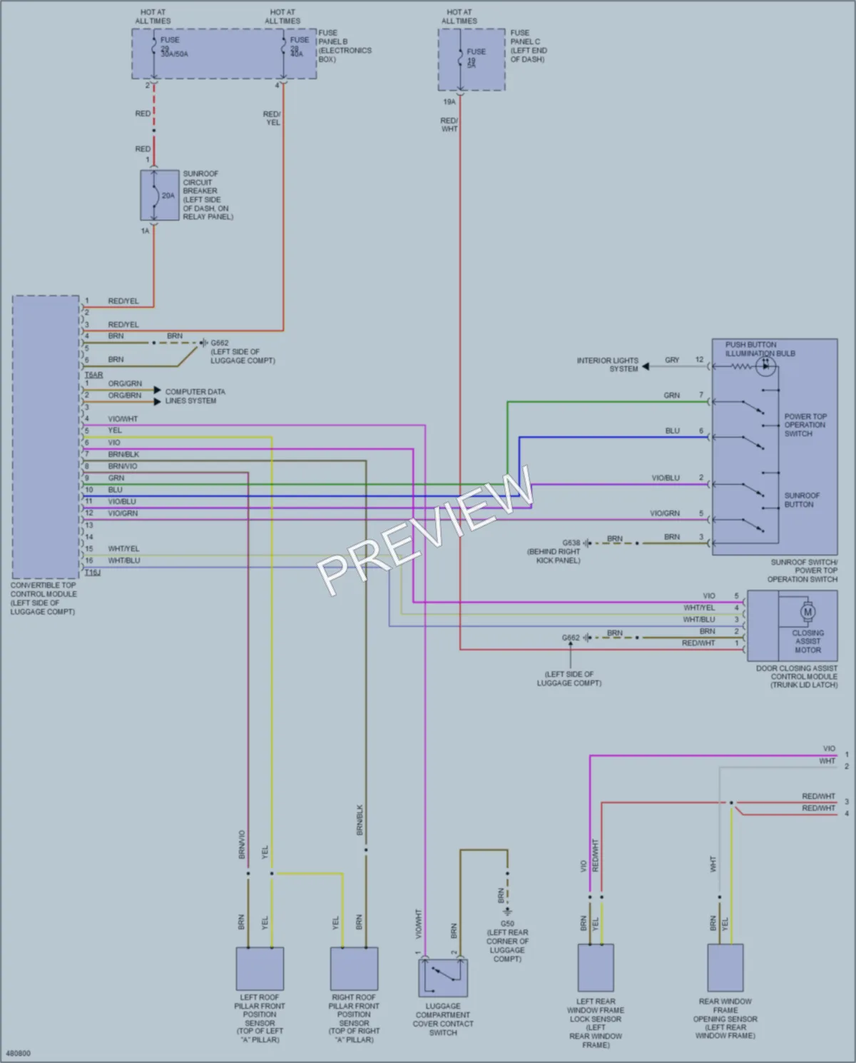 2015 Volkswagen Eos Power Top Sunroof wiring diagram preview