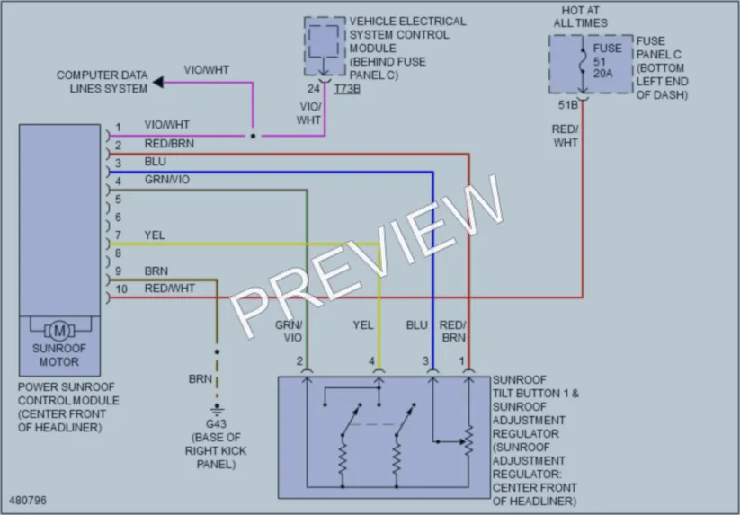 2015 Volkswagen 4D Sedan Power Top Sunroof wiring diagram preview