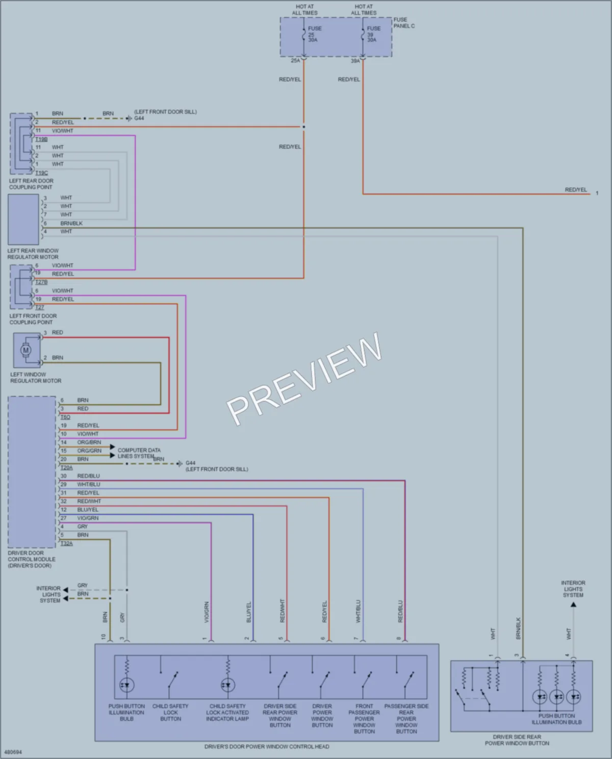 2015 Volkswagen Golf Power Windows wiring diagram preview