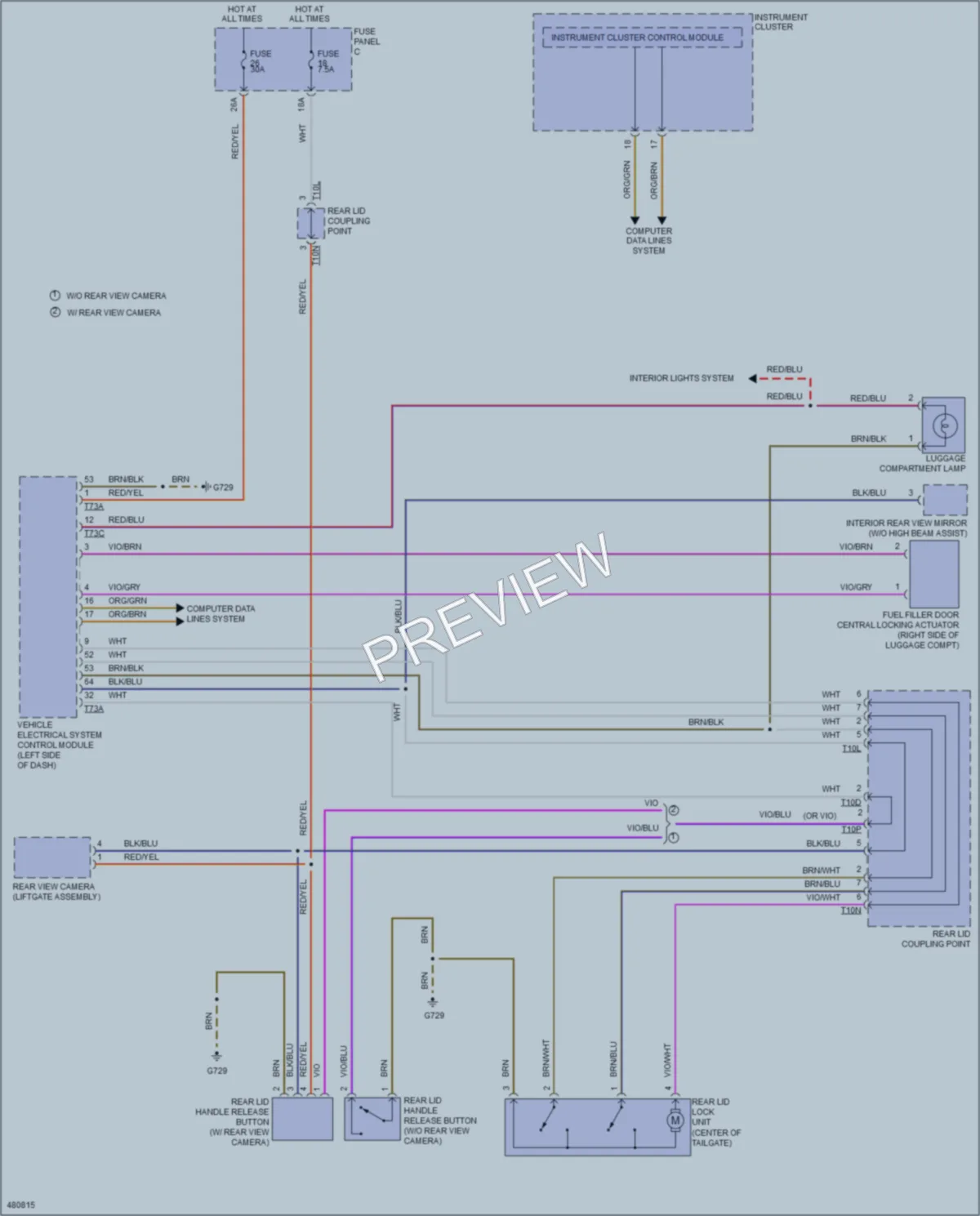2015 Volkswagen Golf Trunk Tailgate Fuel Door wiring diagram preview