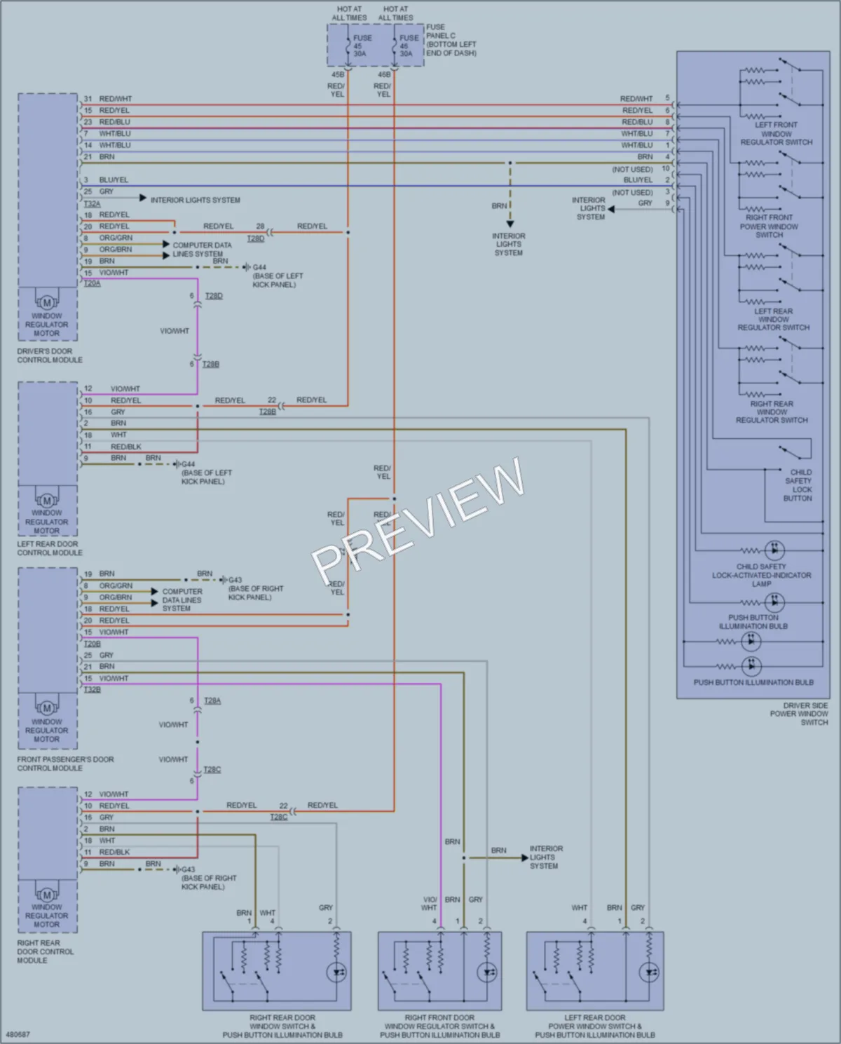 2015 Volkswagen 4D Sedan Power Windows wiring diagram preview
