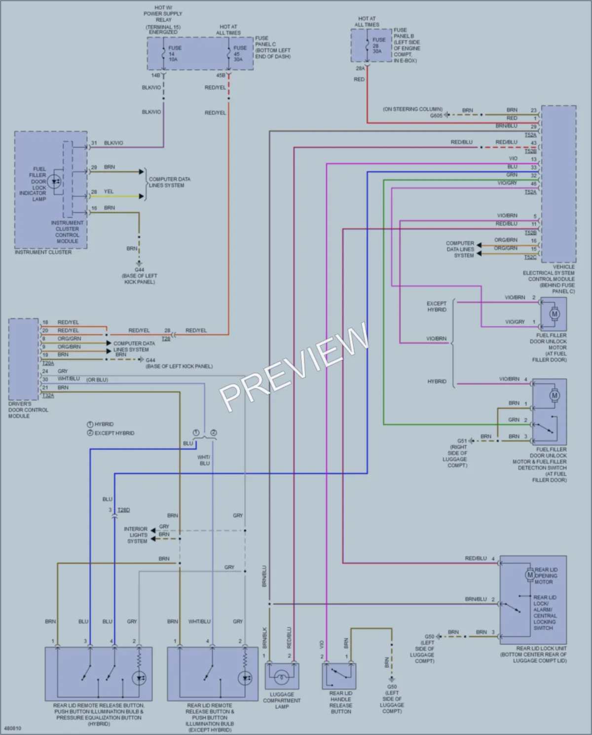 2015 Volkswagen 4D Sedan Trunk Tailgate Fuel Door wiring diagram preview