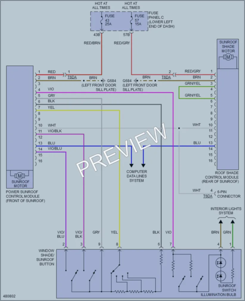 2015 Volkswagen Tiguan Power Top Sunroof wiring diagram preview