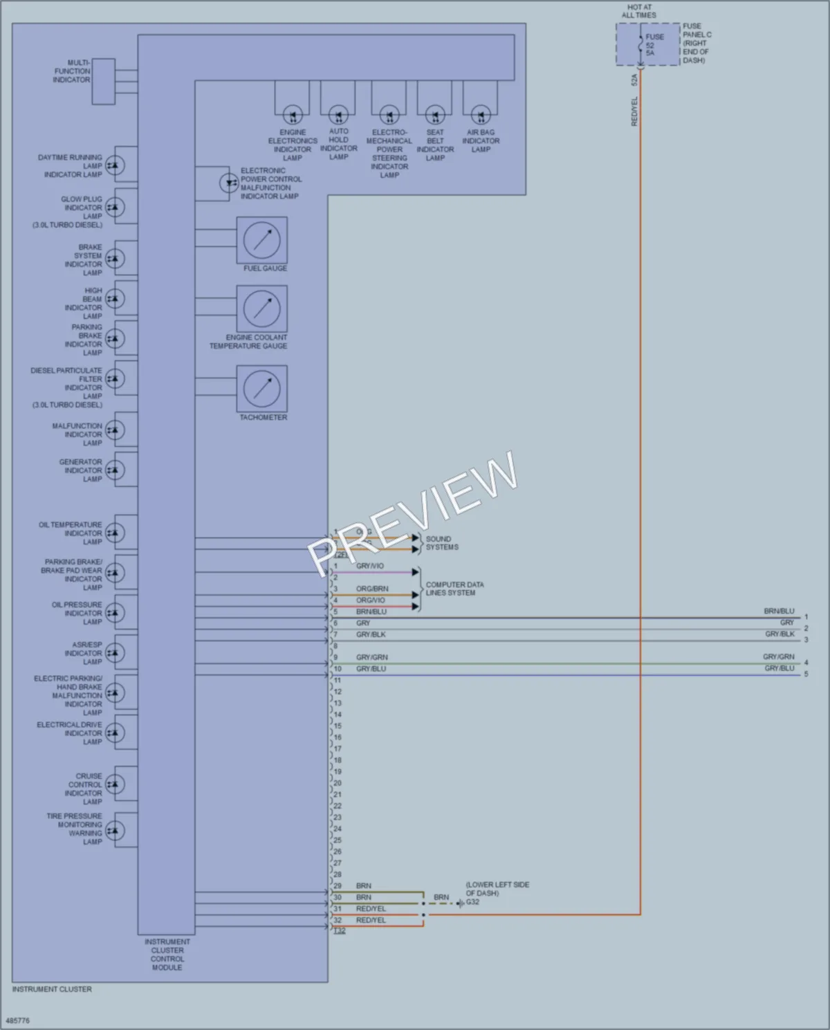 2015 Volkswagen Touareg Instrument Cluster wiring diagram preview