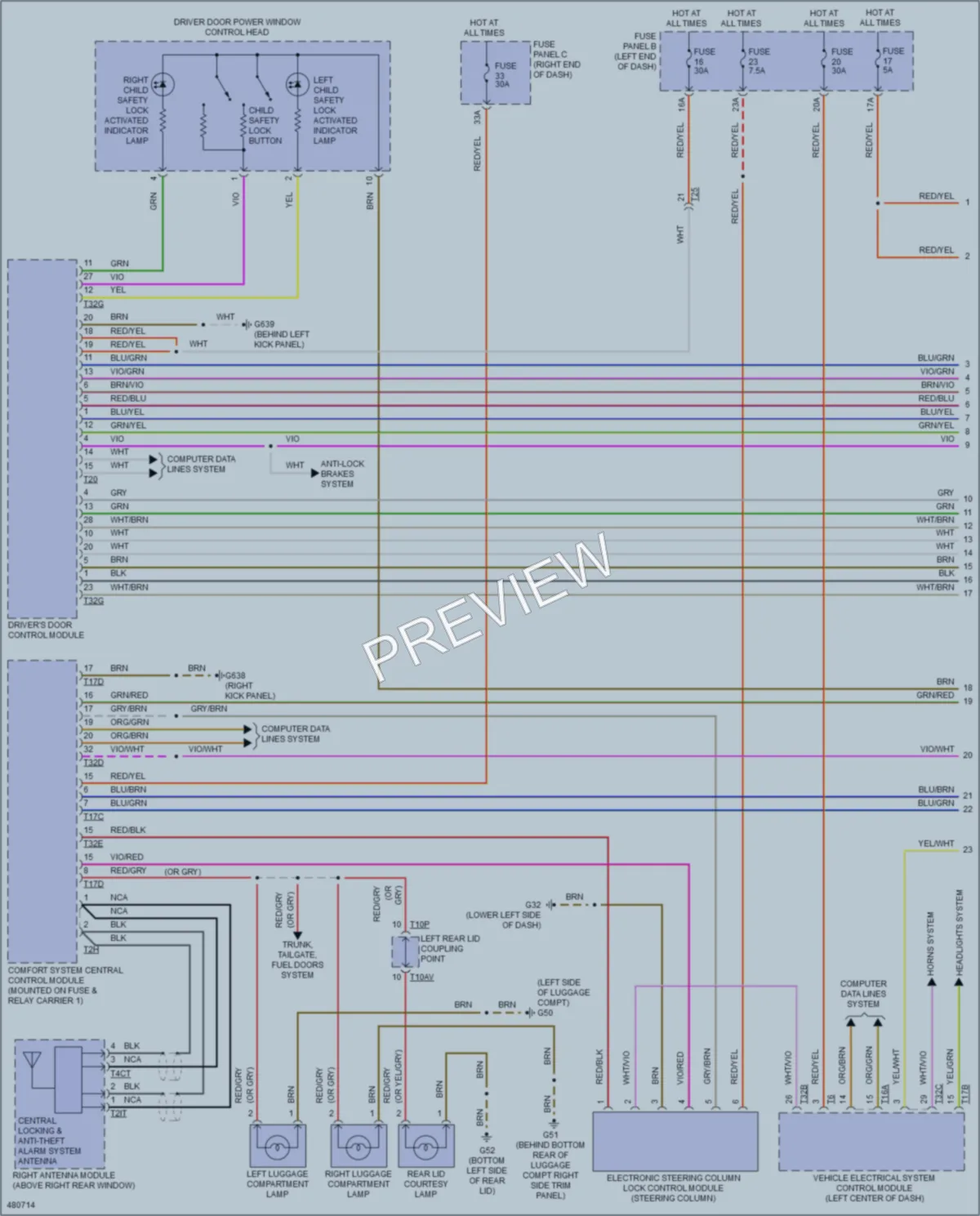 2015 Volkswagen Touareg Power Door Locks wiring diagram preview