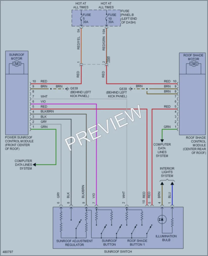 2015 Volkswagen Touareg Power Top Sunroof wiring diagram preview