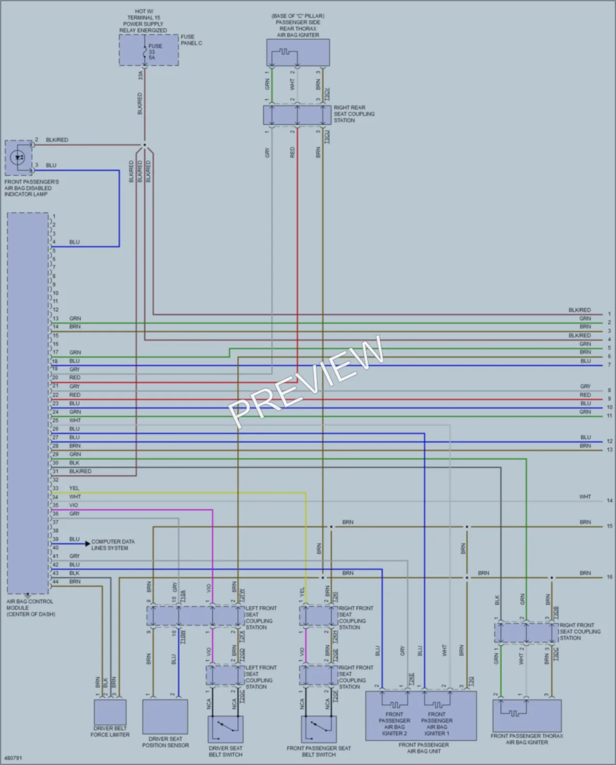 2015 Volkswagen eGolf Supplemental Restraints wiring diagram preview