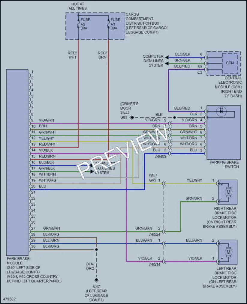 2015 Volvo V60 Shift Interlock wiring diagram preview