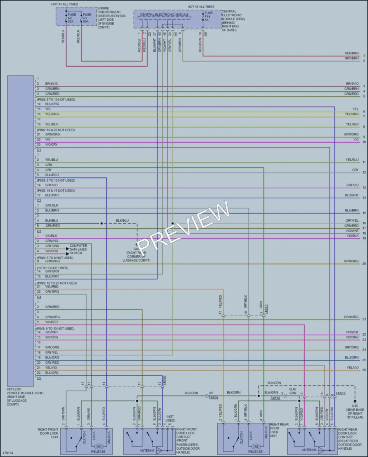 2015 Volvo XC60 Power Door Locks wiring diagram preview