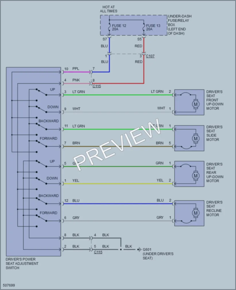 2016 Acura ILX Power Seats wiring diagram preview