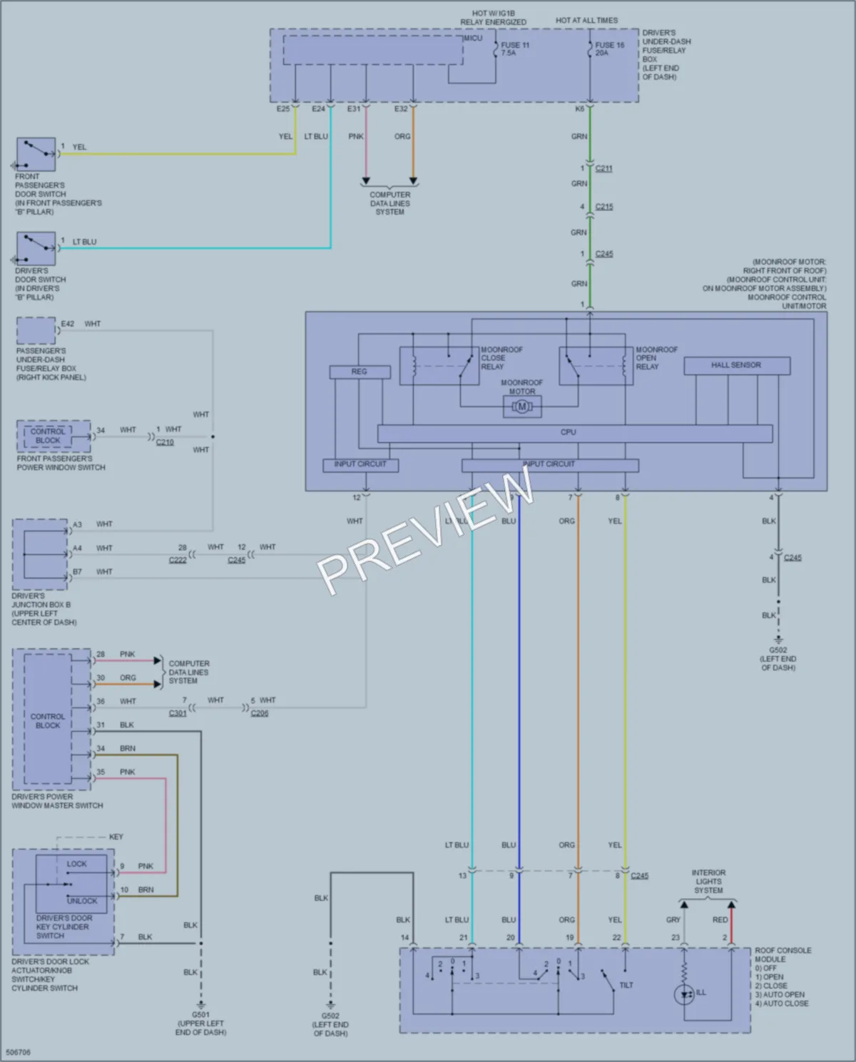 2016 Acura MDX Power Top Sunroof wiring diagram preview