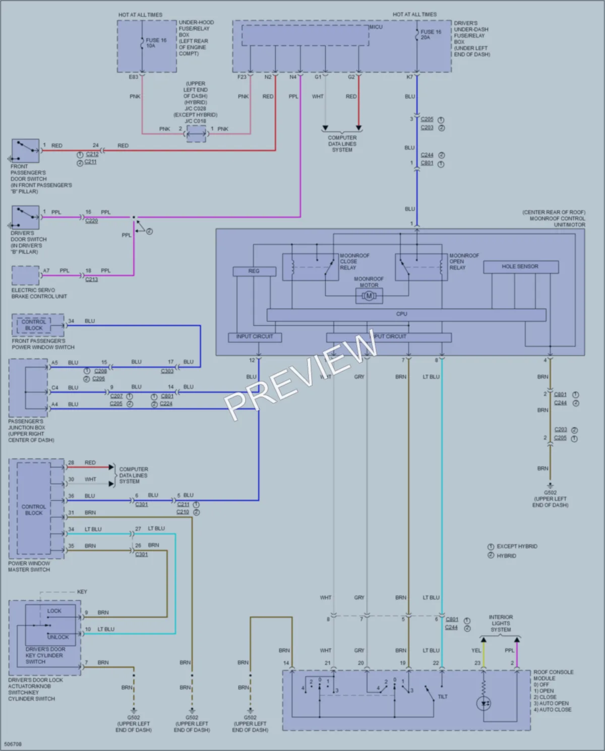 2016 Acura RLX Power Top Sunroof wiring diagram preview