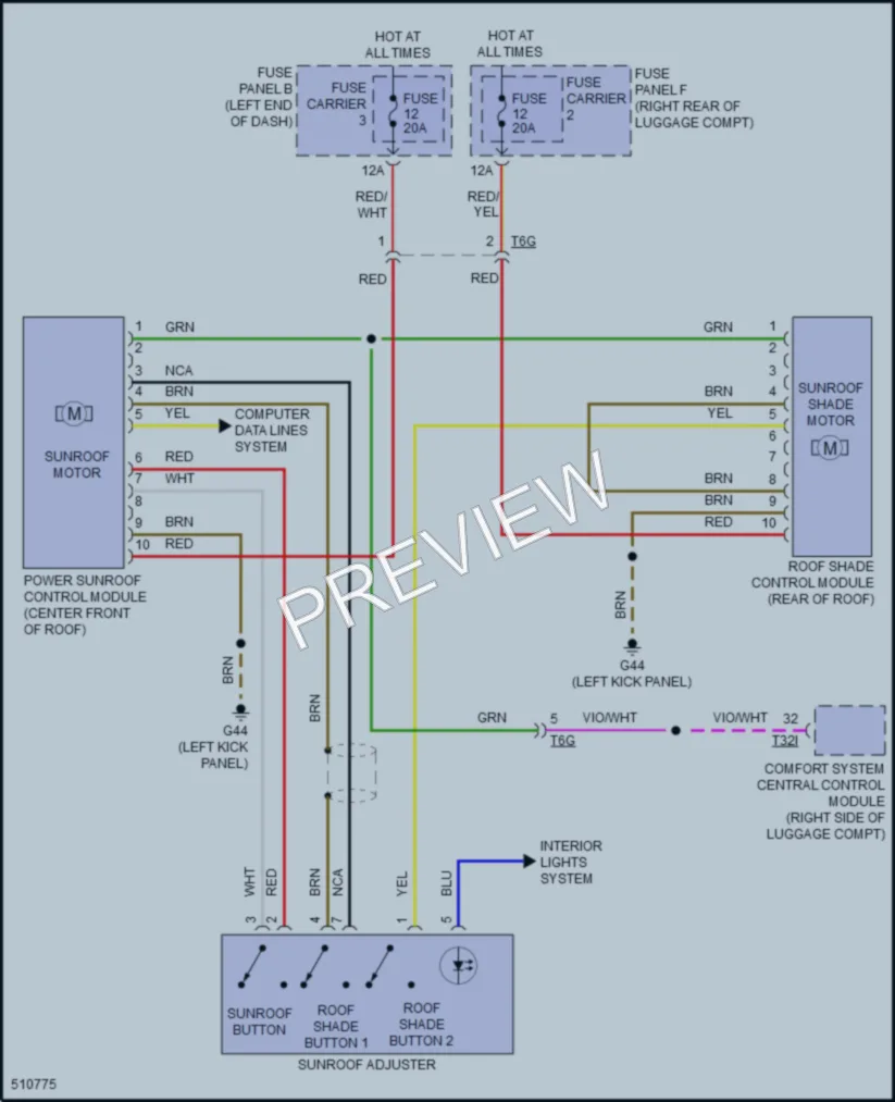 2016 Audi A7 Power Top Sunroof wiring diagram preview