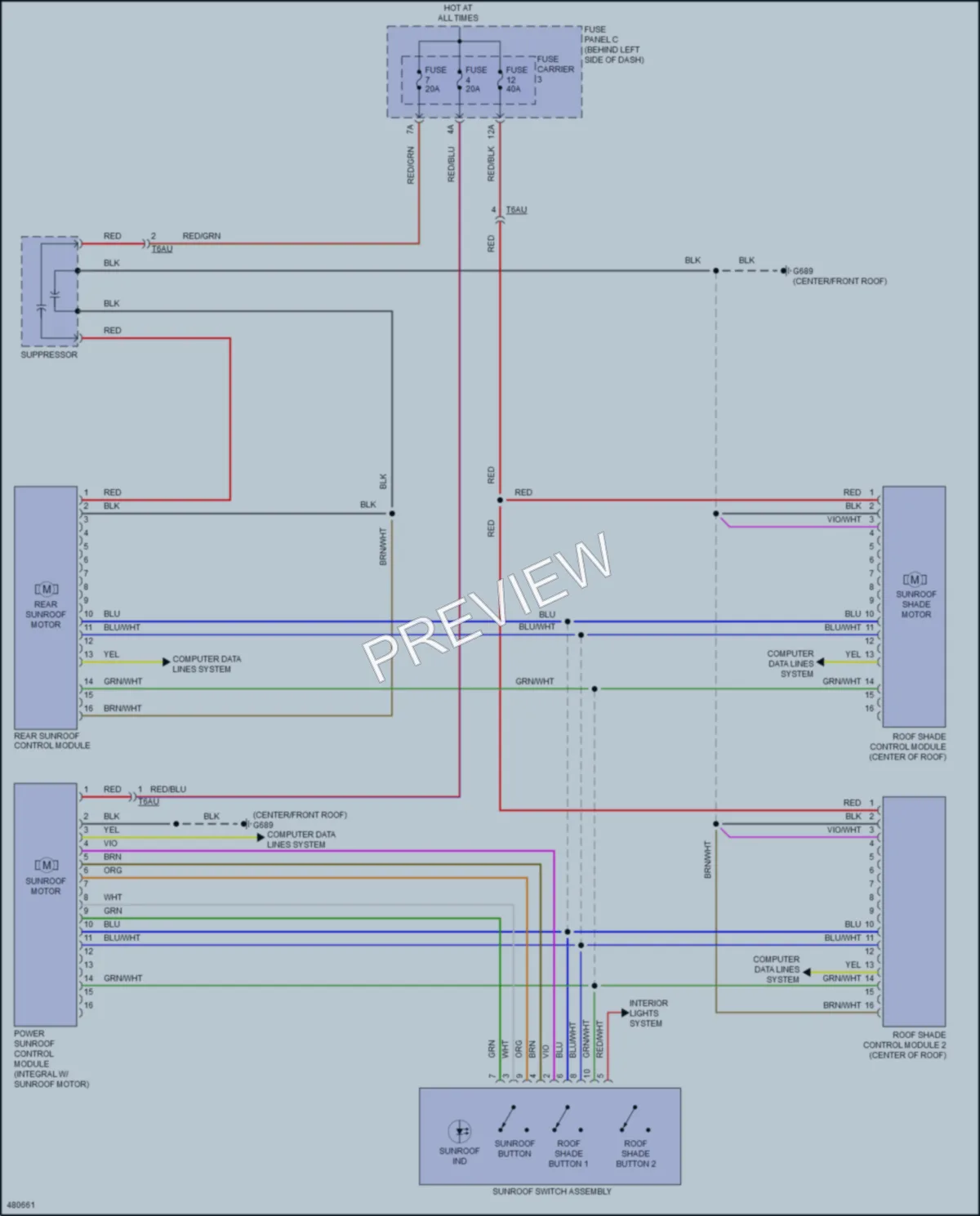 2016 Audi A8L Power Top Sunroof wiring diagram preview