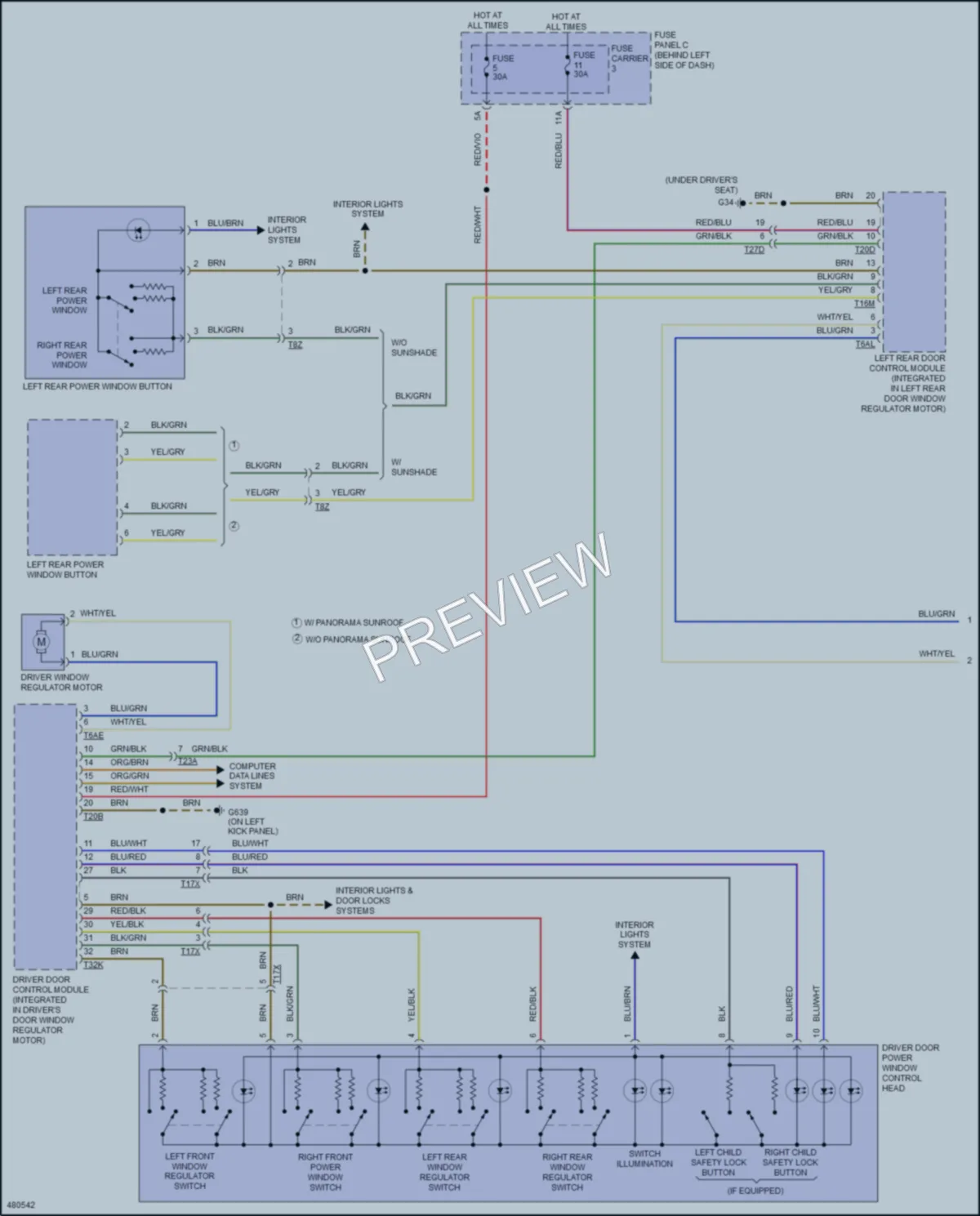 2016 Audi A8L Power Windows wiring diagram preview