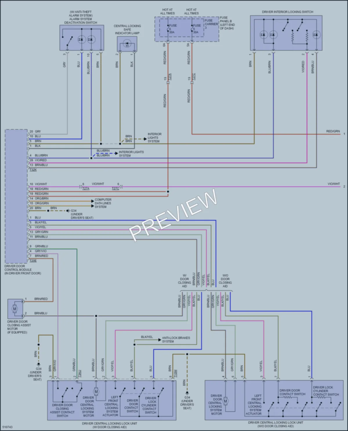 2016 Audi RS7 Power Door Locks wiring diagram preview
