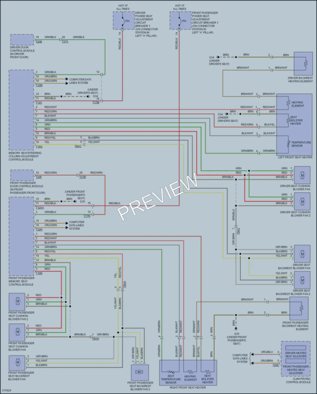 2016 Audi RS7 Power Seats wiring diagram preview
