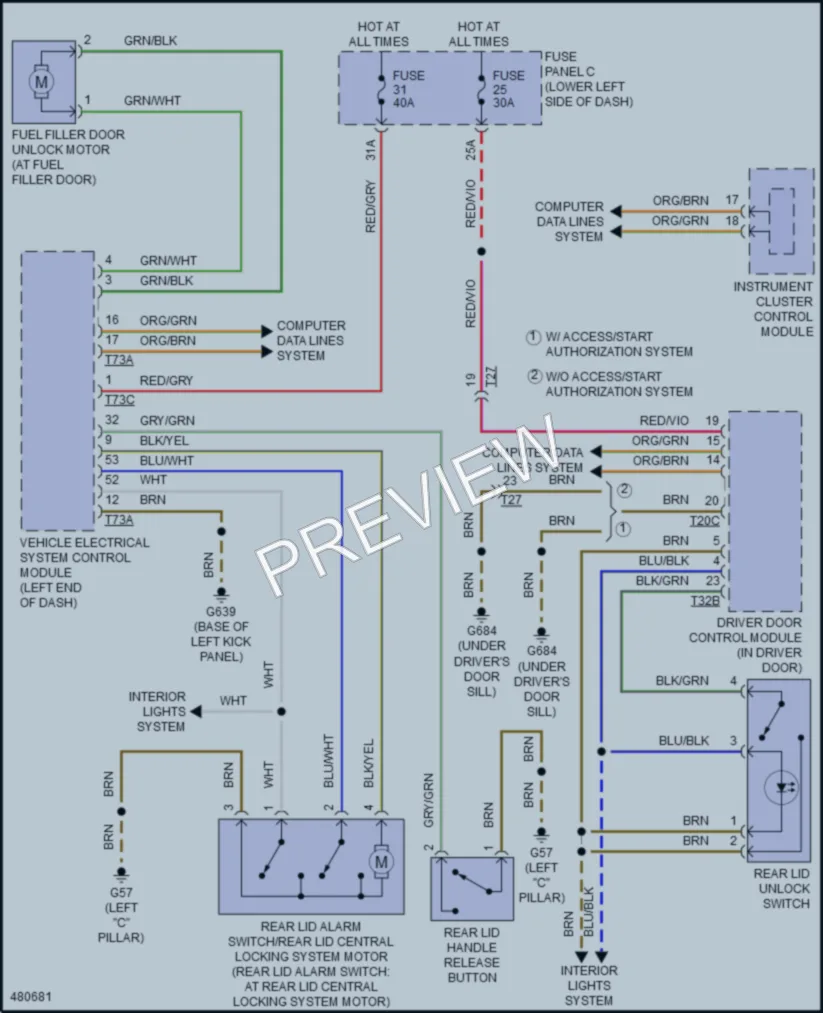 2016 Audi S3 Trunk Tailgate Fuel Door wiring diagram preview