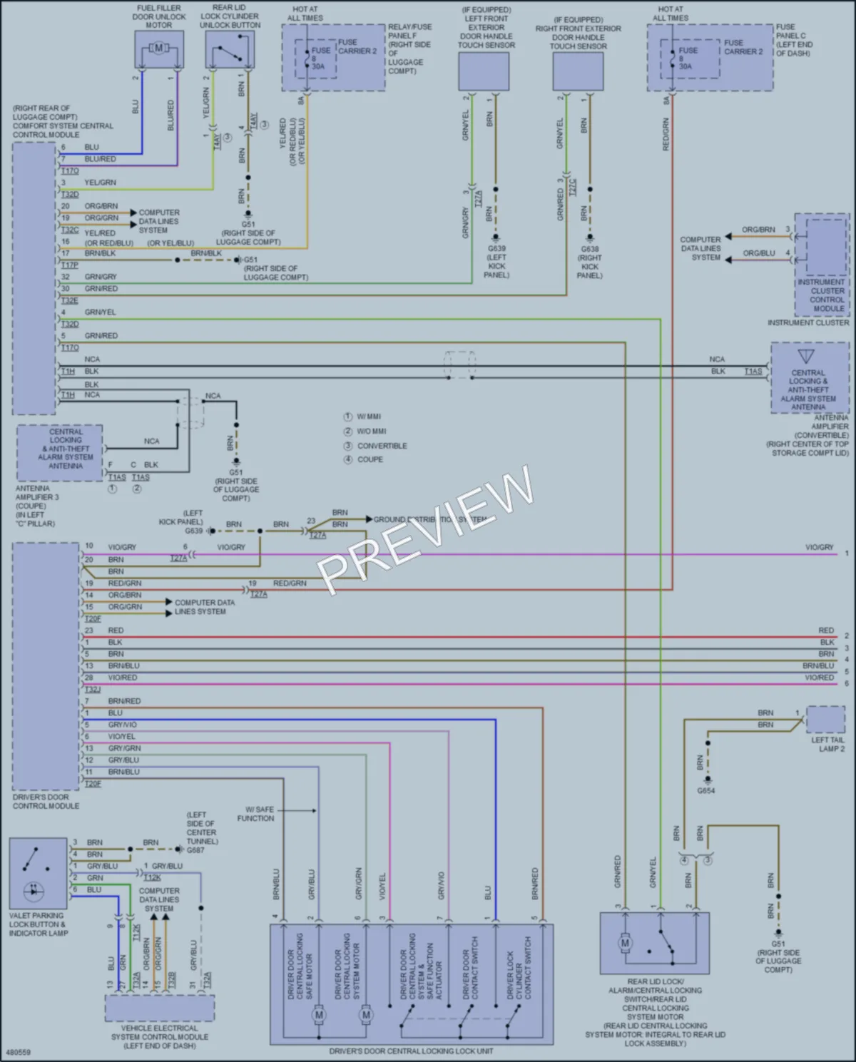 2016 Audi S5 Power Door Locks wiring diagram preview