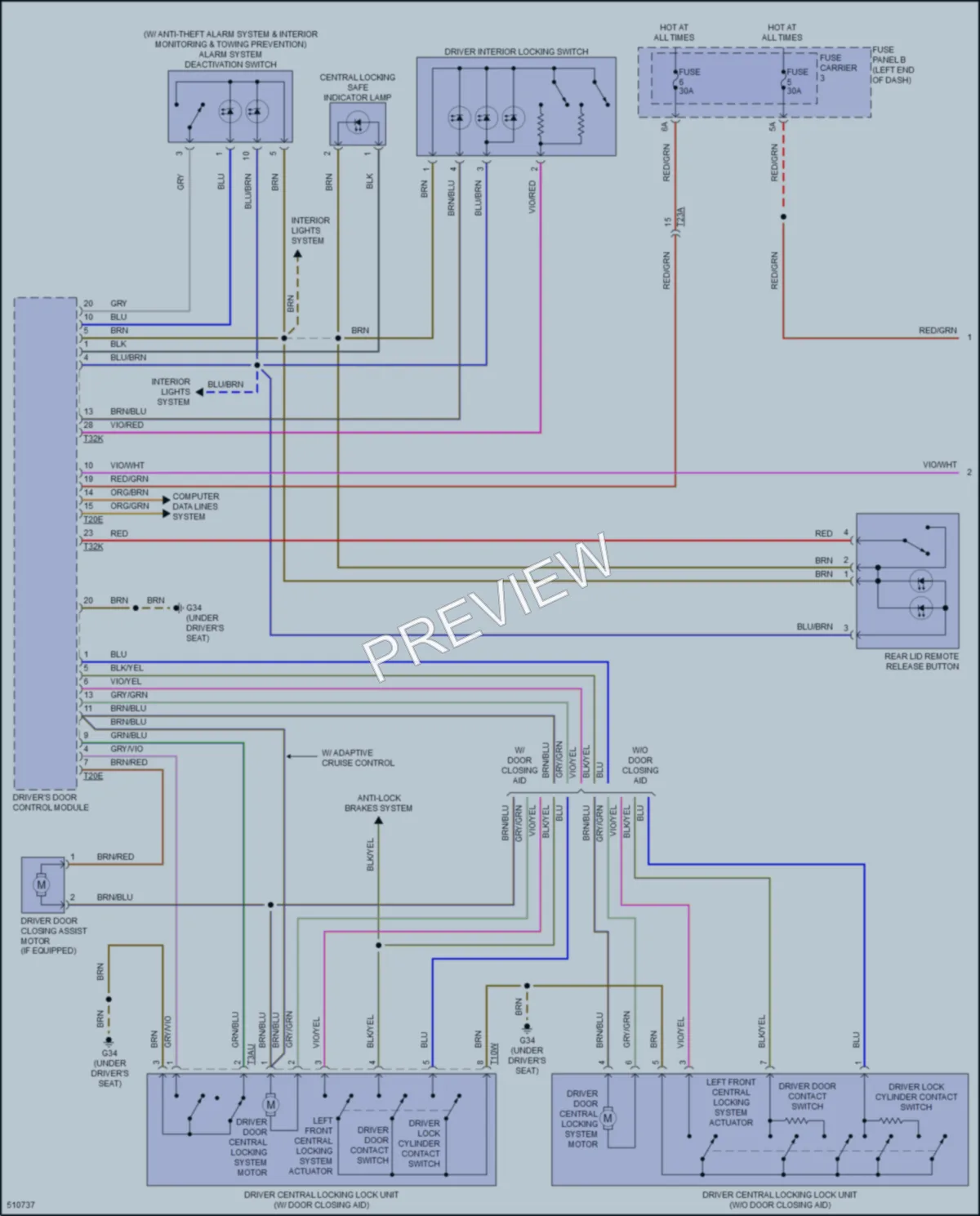2016 Audi S6 Power Door Locks wiring diagram preview