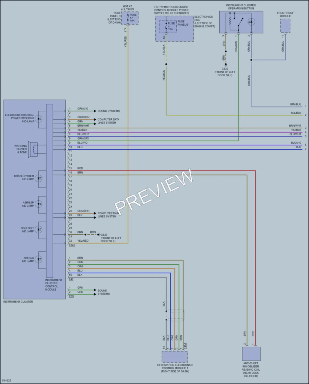 2016 Audi TT Instrument Cluster wiring diagram preview