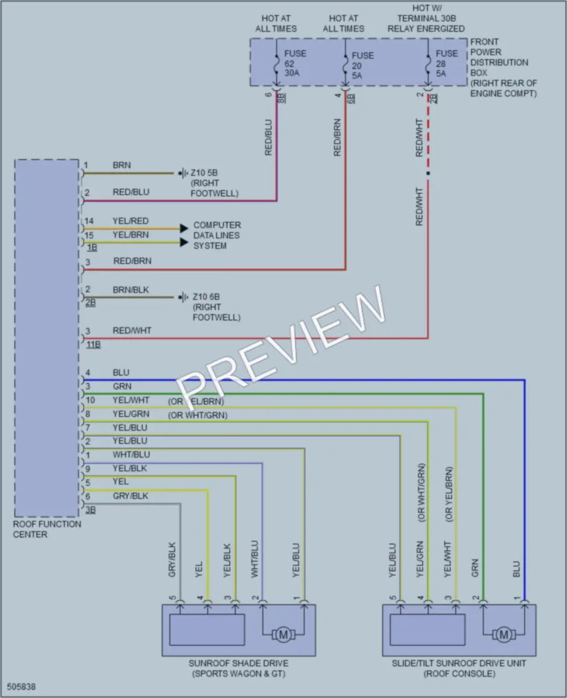 2016 BMW 330e Power Top Sunroof wiring diagram preview