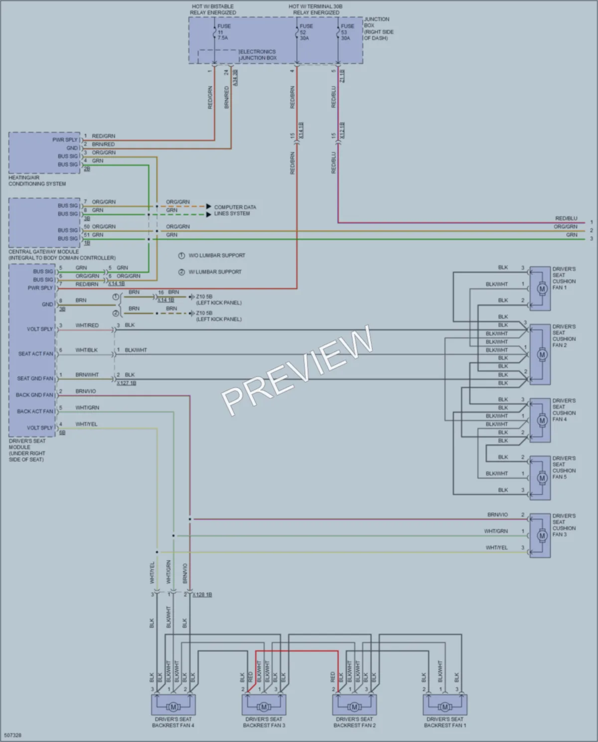 2016 BMW 528i Power Seats wiring diagram preview