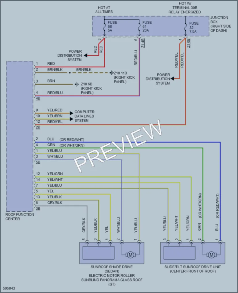 2016 BMW 535i Power Top Sunroof wiring diagram preview