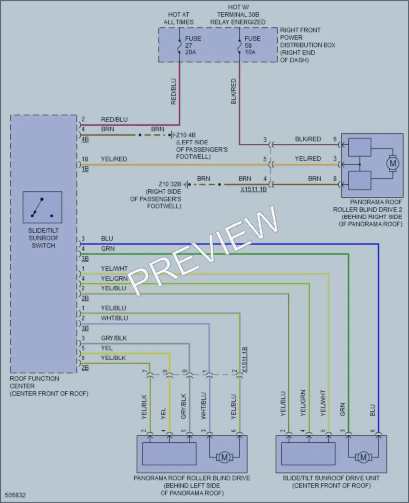 2016 BMW 740i Power Top Sunroof wiring diagram preview