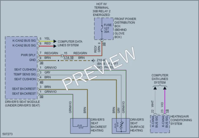 2016 BMW X1 Power Seats wiring diagram preview