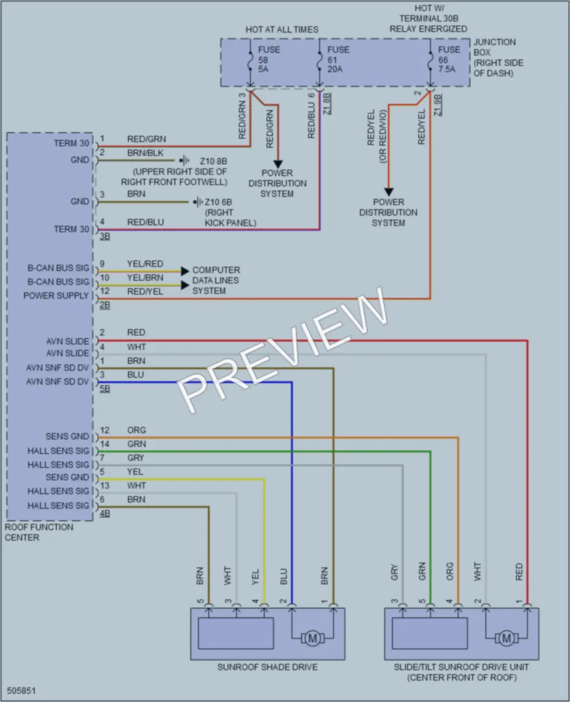 2016 BMW X3 Power Top Sunroof wiring diagram preview