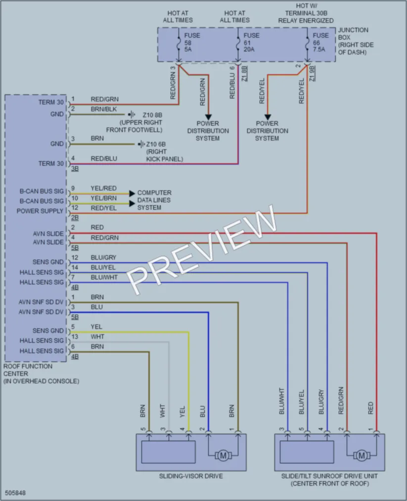 2016 BMW X4 Power Top Sunroof wiring diagram preview