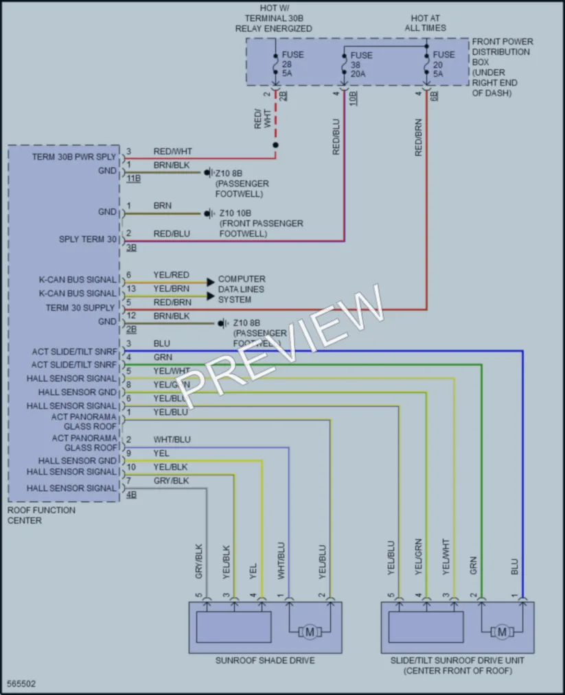2016 BMW X6M Power Top Sunroof wiring diagram preview