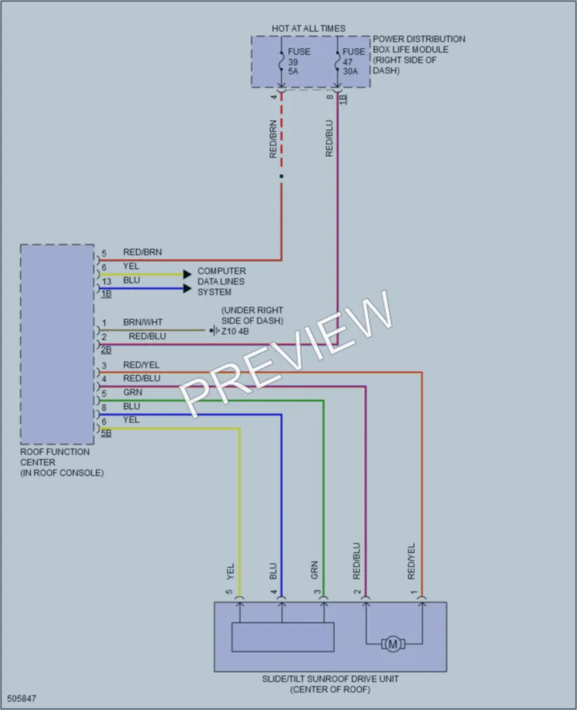 2016 BMW i3 Power Top Sunroof wiring diagram preview