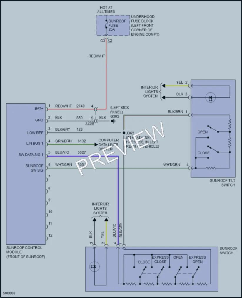 2016 Buick Encore Power Top Sunroof wiring diagram preview