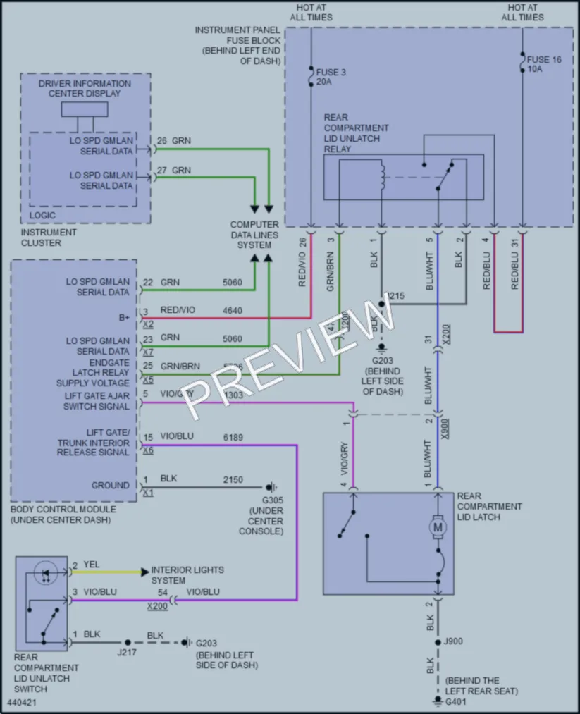 2016 Buick Verano Trunk Tailgate Fuel Door wiring diagram preview