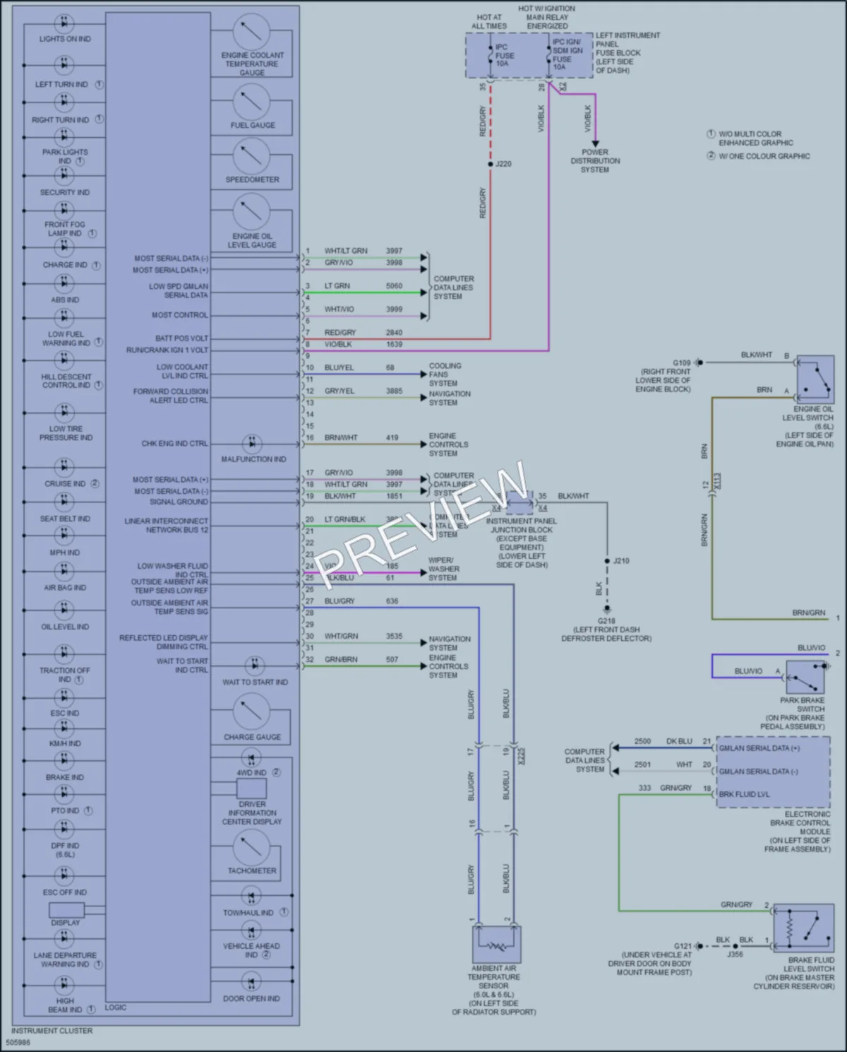 2016 Chevrolet 2500HDSilverado Instrument Cluster wiring diagram preview
