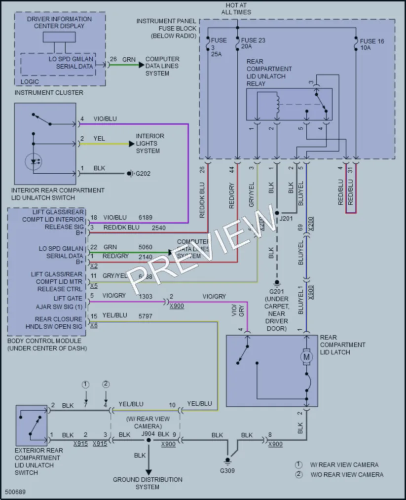 2016 Chevrolet Cruze Trunk Tailgate Fuel Door wiring diagram preview